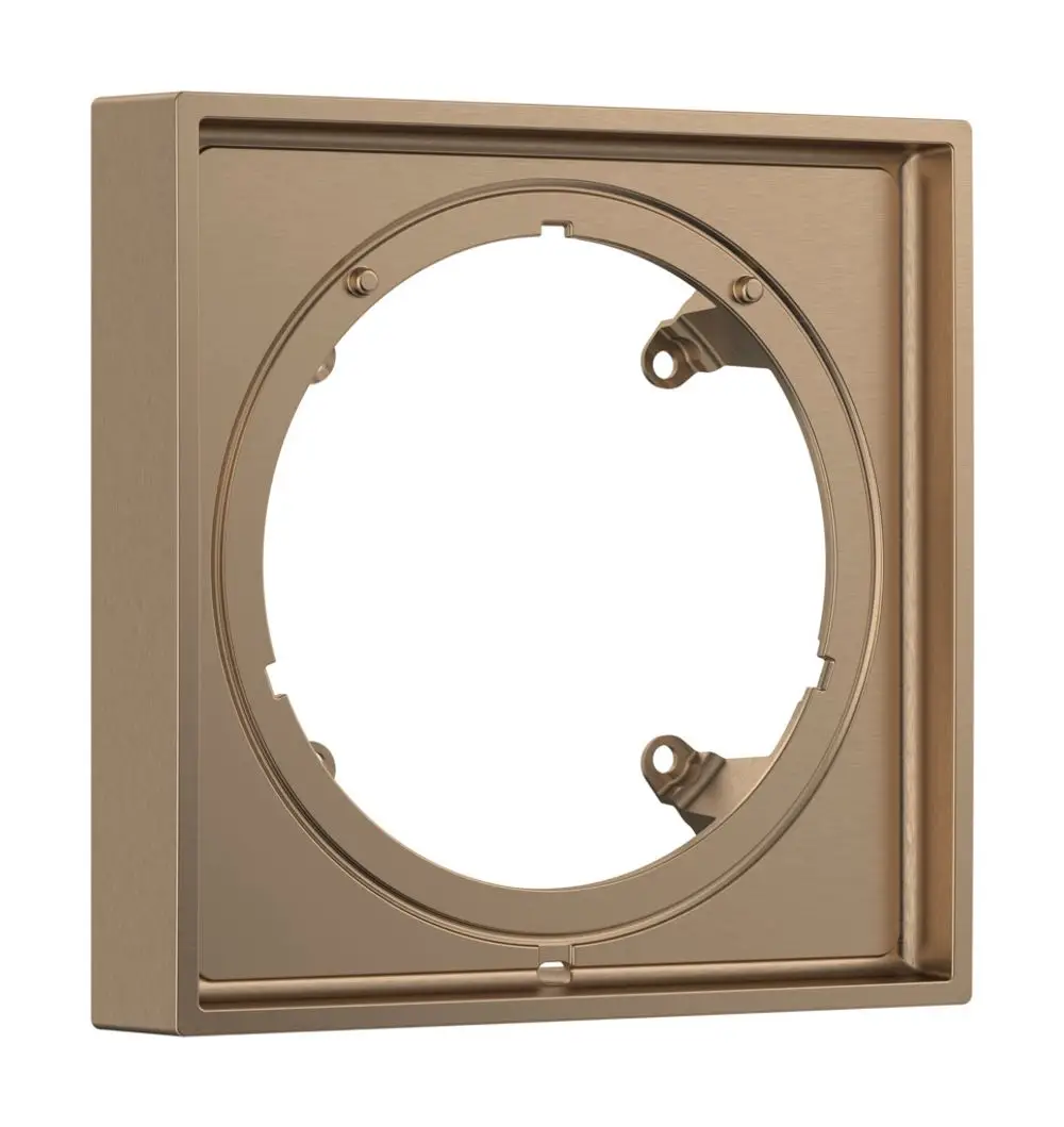 Eckige Rosette aus Metall in brushed Bronze, geeignet zur Verlängerung von Armaturen oder Rohren. Produkt von Hansgrohe, rundes Ausschnittdesign für einfache Installation.